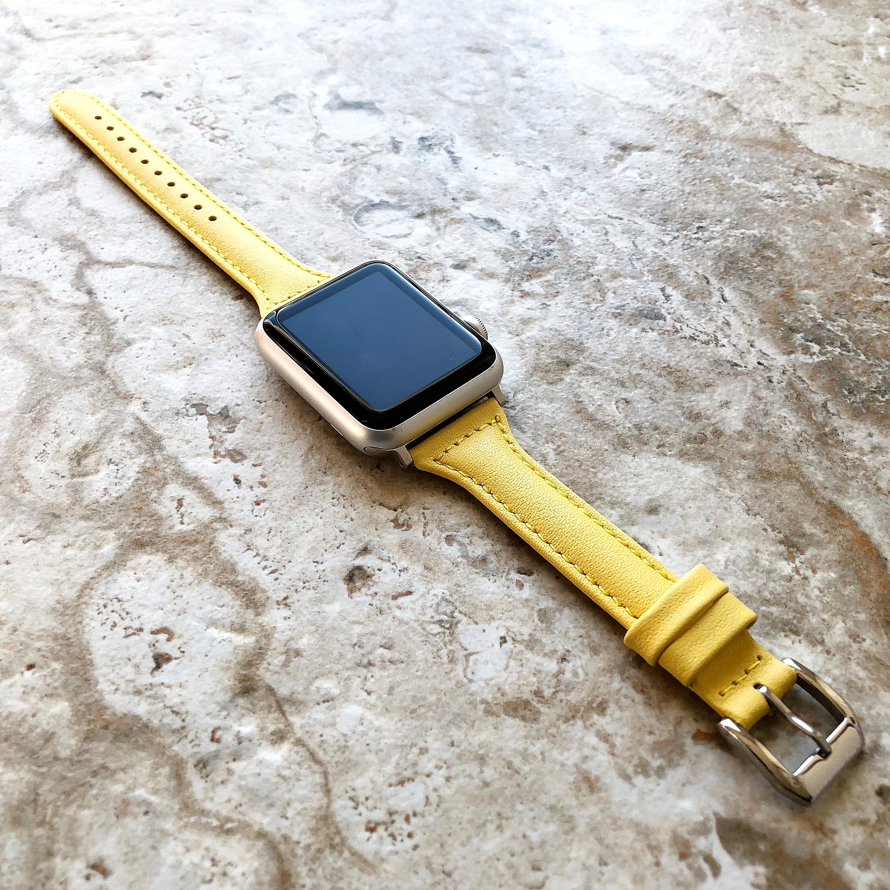 Apple Yellow Color Band for iWatch All Series 38mm 40mm 41mm 42mm 44mm 45mm 49mm Case Slim Elegant Soft Leather Straps Bracelet